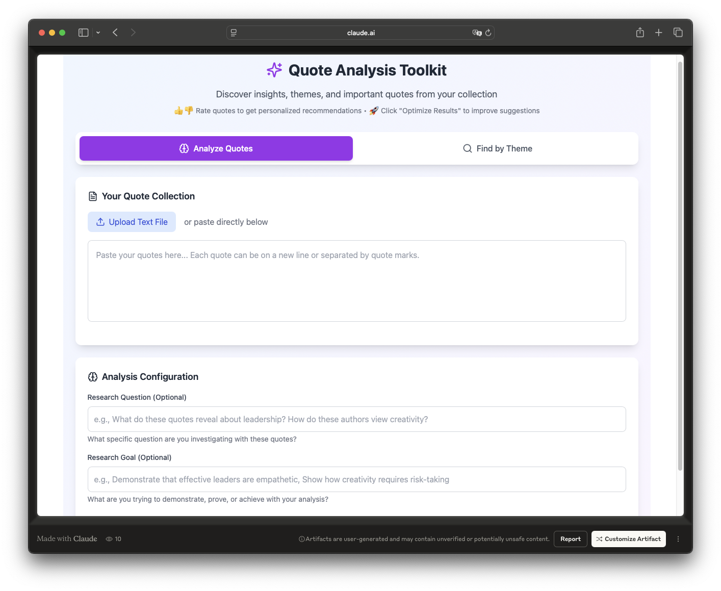 Screenshot of Quote Explorer tool